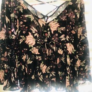 Black floral hi waist top.